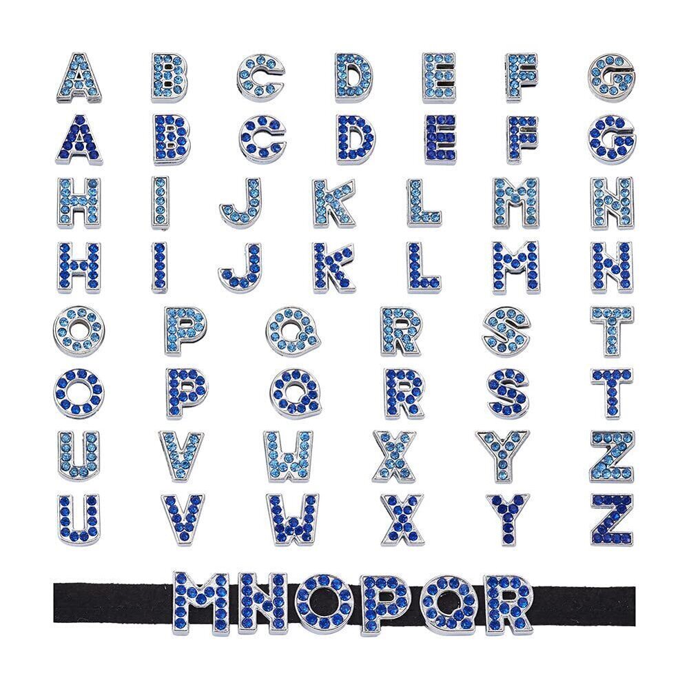 1243 52pcs/Box Alloy Rhinestone Alphabet Pendant Charms Crystal Blue Letter